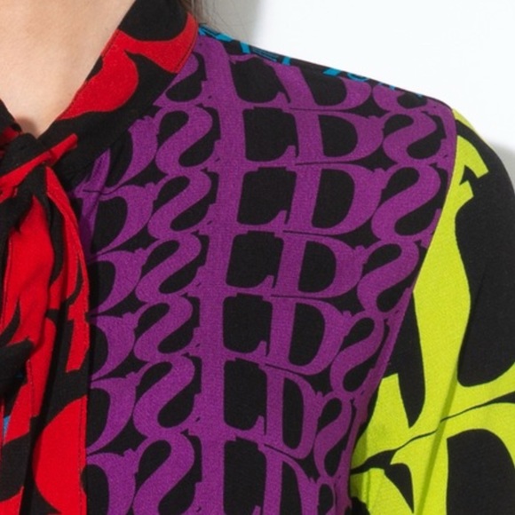 Desigual Logomania Blouse Womens Medium P-Bow Colorful Bold Print Lacroix Artsy - Picture 14 of 16